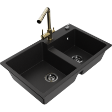 Mexen Tomas 2-Becken-Granitspüle mit Mischbatterie Duero, Schwarz - 6516-77-671600-50-B