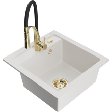 Mexen Vito 1-Becken-Granit-Spüle mit Mischbatterie Aster, Weiß - 6503-20-73450-57-G