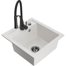Mexen Vito 1-Becken-Granit-Spüle mit Mischbatterie Aster, Weiß - 6503-20-73450-70-B