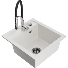 Mexen Vito 1-Becken-Granit-Spüle mit Mischbatterie Aster, Weiß - 6503-20-73450-07-B