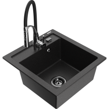 Mexen Vito 1-Becken-Granit-Spüle mit Mischbatterie Aster, Schwarz/Silbermetallic- 6503-73-73450-07-B