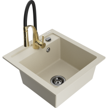 Mexen Vito 1-Becken-Granit-Spüle mit Mischbatterie Aster, Beige - 6503-69-73450-57-B