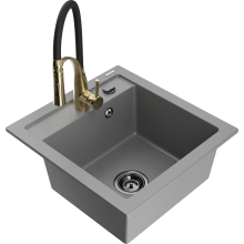 Mexen Vito 1-Becken-Granit-Spüle mit Mischbatterie Aster, Grau - 6503-71-73450-57-B