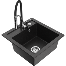 Mexen Vito 1-Becken-Granit-Spüle mit Mischbatterie Aster, Schwarz/Silbermetallic- 6503-73-73450-07