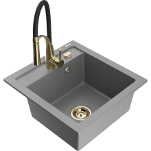Mexen Vito 1-Becken-Granit-Spüle mit Mischbatterie Aster, Grau - 6503-71-73450-57-G