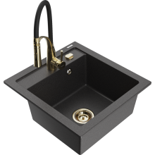 Mexen Vito 1-Becken-Granit-Spüle mit Mischbatterie Aster, Schwarz gesprenkelt - 6503-76-73450-57-G