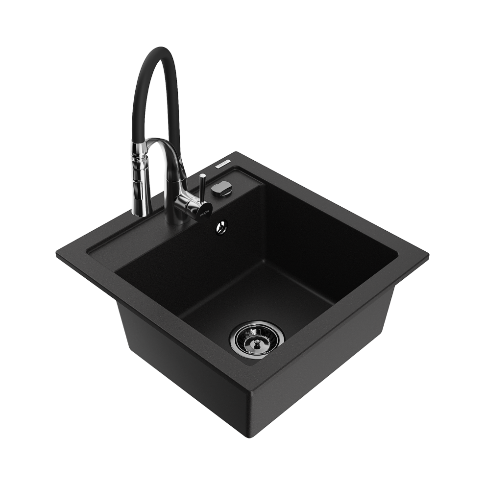 Mexen Vito 1-Miskový Granitový DřEz S KuchyňSkou Baterií Aster, ČErná - 6503-77-73450-07-B-image