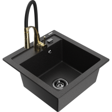 Mexen Vito 1-Becken-Granit-Spüle mit Mischbatterie Aster, Schwarz/Silbermetallic- 6503-73-73450-57-B