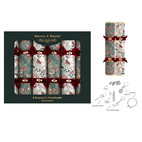 6 Exquisite Robin Christmas Crackers Traditional Red Green White 2