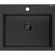 Mexen Oscar Granitspüle 1-becken 580 x 490 mm, schwarz/silber metallic, schwarzer Siphon - 6519581000-73-B