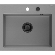 Mexen Oscar Granitspüle 1-Becken 580 x 490 mm, grau, schwarzer Siphon - 6519581000-71-B