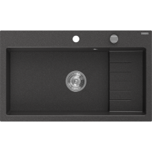 Mexen Omar Granitspüle 1-becken 800 x 480 mm, schwarz gesprenkelt, Siphon Chrom - 6520801005-76