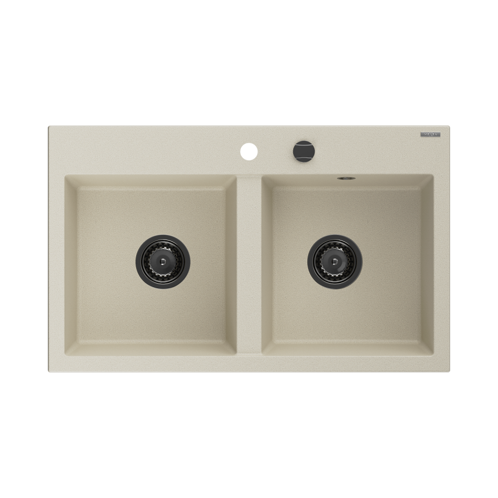 Mexen Hektor Granitový DřEz 2-Komorový 800 X 480 Mm, BéžOvý, čErný Sifon - 6521802000-69-B-image