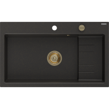 Mexen Omar Granitspüle 1-becken 800 x 480 mm, schwarz/gold metallic, goldener Siphon - 6520801005-75-G