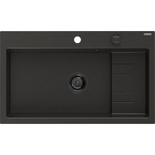 Mexen Omar Granitspüle 1-Becken 800 x 480 mm, Schwarz/Gold Metallic, Schwarzer Siphon - 6520801005-75-B