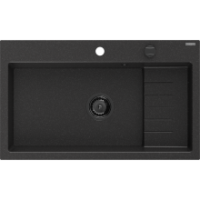 Mexen Omar Granitspüle 1-Becken 800 x 480 mm, schwarz/silber metallic, schwarzer Siphon - 6520801005-73-B