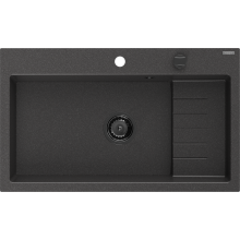 Mexen Omar Granitspüle 1-beckig 800 x 480 mm, schwarz gefleckt, schwarzer Siphon - 6520801005-76-B