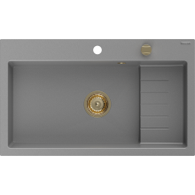 Mexen Omar Granitspüle 1-beckig 800 x 480 mm, grau, Siphon gold - 6520801005-71-G