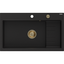 Mexen Omar Granitspüle 1-Kammer 800 x 480 mm, schwarz, Siphon gold - 6520801005-77-G