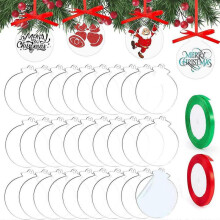 30Pcs Clear Round Acrylic Christmas Baubles DIY Craft Decoration Round Blanks Slices Discs Holiday Dcor Tags Stocking