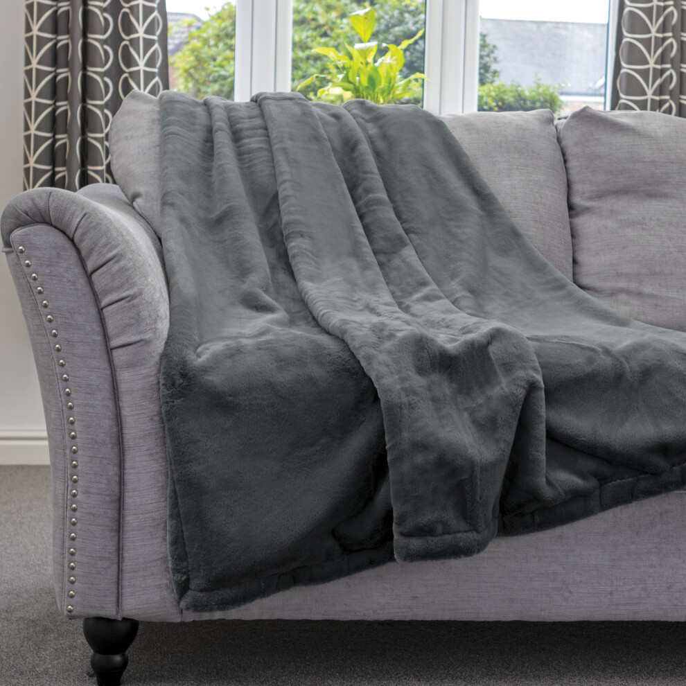 Dreamcatcher Blanket Throw Soft Faux Fur 160 x 130cm Dark Grey Fleece Overblanket Fluffy Blanket for Sofa & Beds