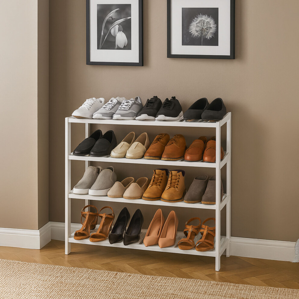Neo 4-Tier Bamboo Shoe Rack Wooden Shoe Storage Organiser Shelf For Hallway, Entrance Living Room White Size 4