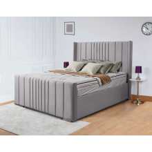 (King-5ft (With Gaslift), Silver Plush) WINGED OTTOMAN PLUSH VELVET UPHOLSTERED BED FRAME WITH/WITHOUT STORAGE (Only Bed)