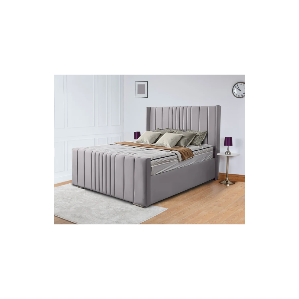 Photos - Bed , Silver Plush) WINGED OTTOMAN PLUSH VELVET UPHOLSTERED  FRAME WITH/WITHOUT STORAGE (Only B(Double-4ft6 (Without Gaslift)