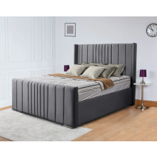 (King-5ft (Without Gaslift), Steel Plush) WINGED OTTOMAN PLUSH VELVET UPHOLSTERED BED FRAME WITH/WITHOUT STORAGE (Only Bed)