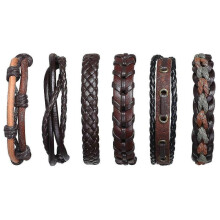 6pcs Leather Bracelet,adjustable Fashion Punk Braided Men Women Rope Bracelet