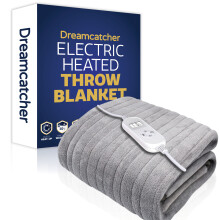 Dreamcacther Deluxe Silver Electric Throw Heated Double Over Blanket Soft Fleece 9 Heat & 12 Timer Settings