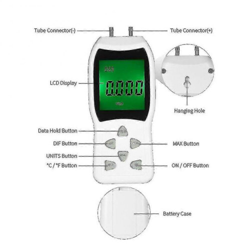 High Precision Digital Differential Pressure Gauge Tester Meter Lcd Display 2