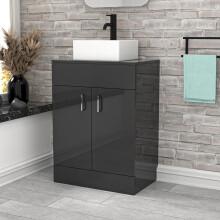 Nes Home Dark Grey 600mm Bathroom Doors Vanity Unit Rectangle Ceramic Basin