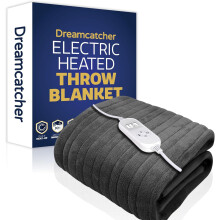 Dreamcatcher Deluxe Grey Electric Throw Heated Double Over Blanket Soft Fleece 9 Heat & 12 Timer Settings