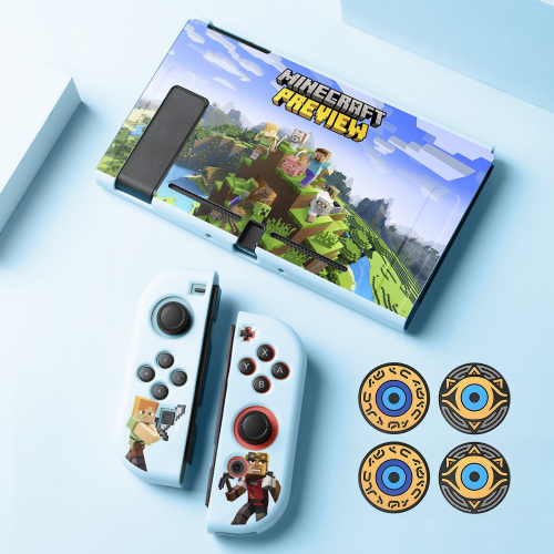 (Style A3) Protective Case Set for Nintendo Switch and Joy-Con Controllers, Minecraft Theme