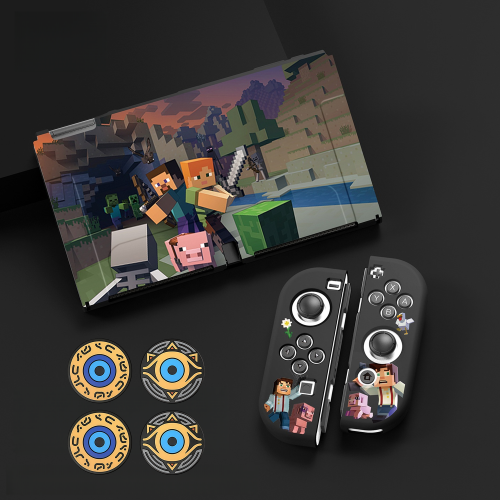 (Style A5) Protective Case Set for Nintendo Switch – OLED and Joy-Con Controllers, Minecraft Theme