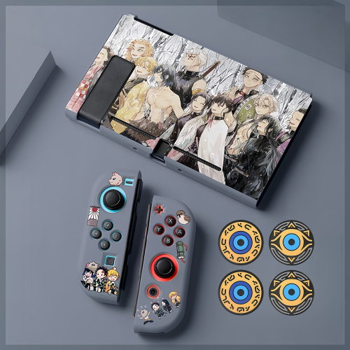 (Style A17) Protective Case Set for Nintendo Switch and Joy-Con Controllers, Demon Slayer Theme