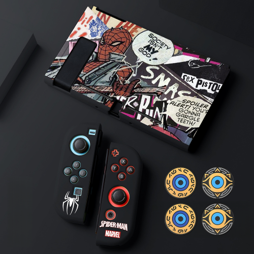 (Style A2) Protective Case Set for Nintendo Switch and Joy-Con Controllers, Super Hero Theme