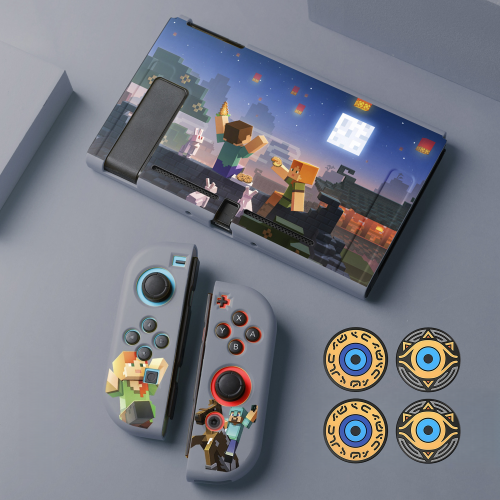 (Style A1) Protective Case Set for Nintendo Switch and Joy-Con Controllers, Minecraft Theme