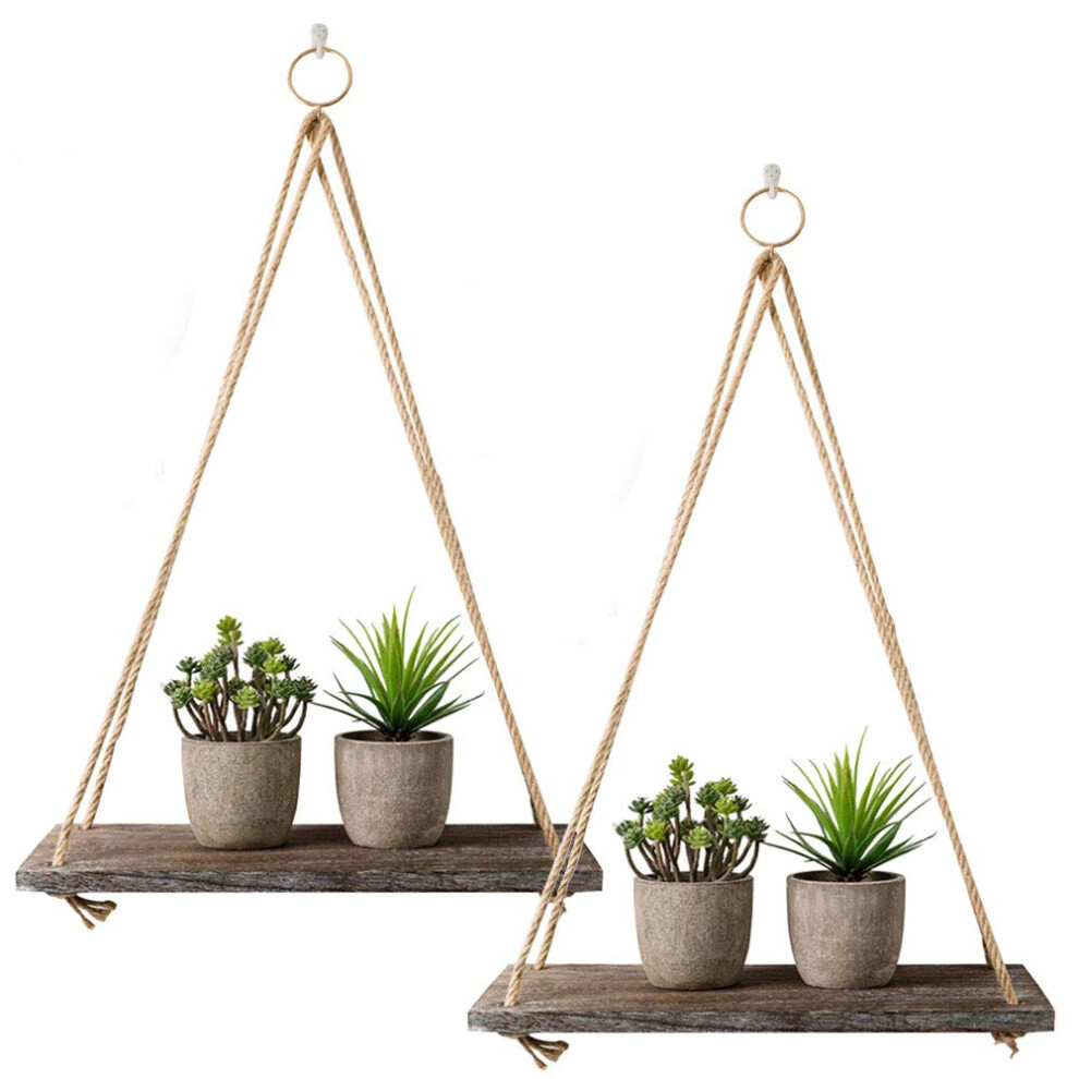 Rustic Shelf 2 Pcs Wooden Floating Shelves With String Rope Hanging Floating Shelves Rustic Distressed Wood Hanging Shelves Wood Wall Decor Swing Rope 5051220934809