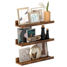 VASAGLE Hanging Wall Shelves, Set of 3, Floating Shelves, 38 cm Length, with High Edges, for Picture Frames, Decoration, Spices, for Kitchen, Living