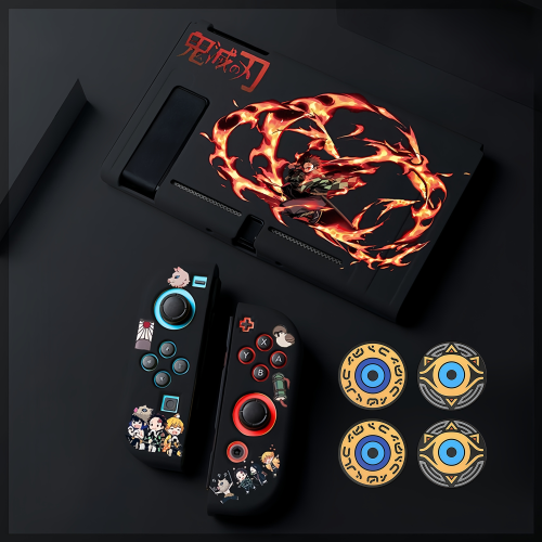 (Style A9) Protective Case Set for Nintendo Switch and Joy-Con Controllers, Demon Slayer Theme