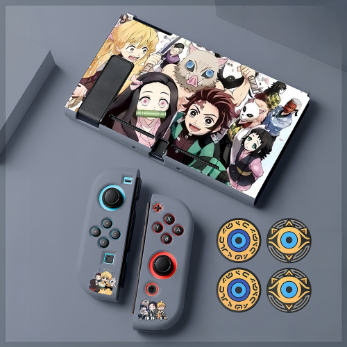 (Style A2) Protective Case Set for Nintendo Switch and Joy-Con Controllers, Demon Slayer Theme