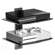 suptek Glass Floating Shelves, TV Wall Mount with Shelf for DVD Player / PS4 / Cable Boxes/Game Consoles/Sky Box/TV Accessories, Media Shelf, Flat
