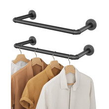 OROPY Industrial Pipe Clothes Bar Rack, Set of 2, 49cm Wall Mounted Detachable Retro Metal Garment Hanging Storage Rail (Double Base)