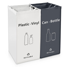 BOMEI PACK 2 Packs Recycling Bags White,Gray with handle Separate Sorting Organizer Woven waste Bins bag 28 Gallon Waterproof for Kitchen Home Office