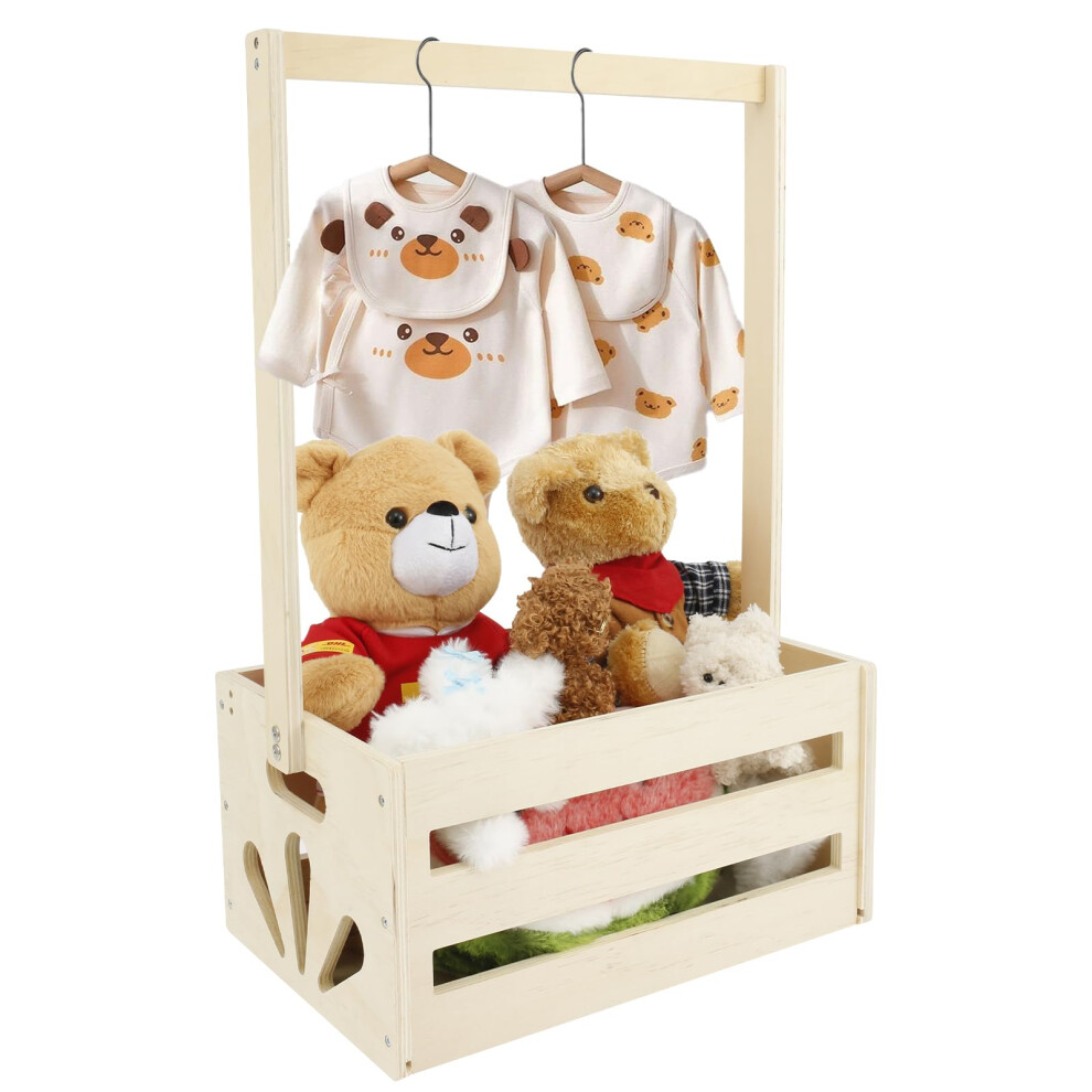 Wooden Baby Shower Crate Closet, Baby Basket With Handle, Wooden Baby Storage Crate Hamper Baby Clothes Rack Portable Baby Shower Crate Box Guijzsltrg