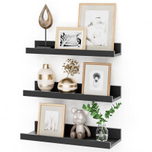 Floating Shelves Set of 3, 40 cm Black Floating Shelves Wood Wall Mounted Shelf Picture Ledge Shelf Kids Bookshelf for Living Room Kitchen Bedroom