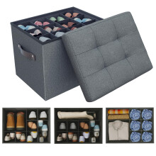 Hoiwio Storage Ottoman Shoe Organiser for Closet - Adjustable Dividers Storage Box for Shoes | Clothes | Toy | Blanket, Foldable Pouffe Footstool