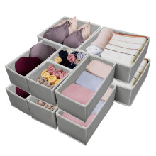 Braozaiw Drawer Organisers, Drawer divider, Storage Dividers Set, Foldable Fabric Organisers for Clothes, Underwear, Socks, Clothes Organiser (Grey 12